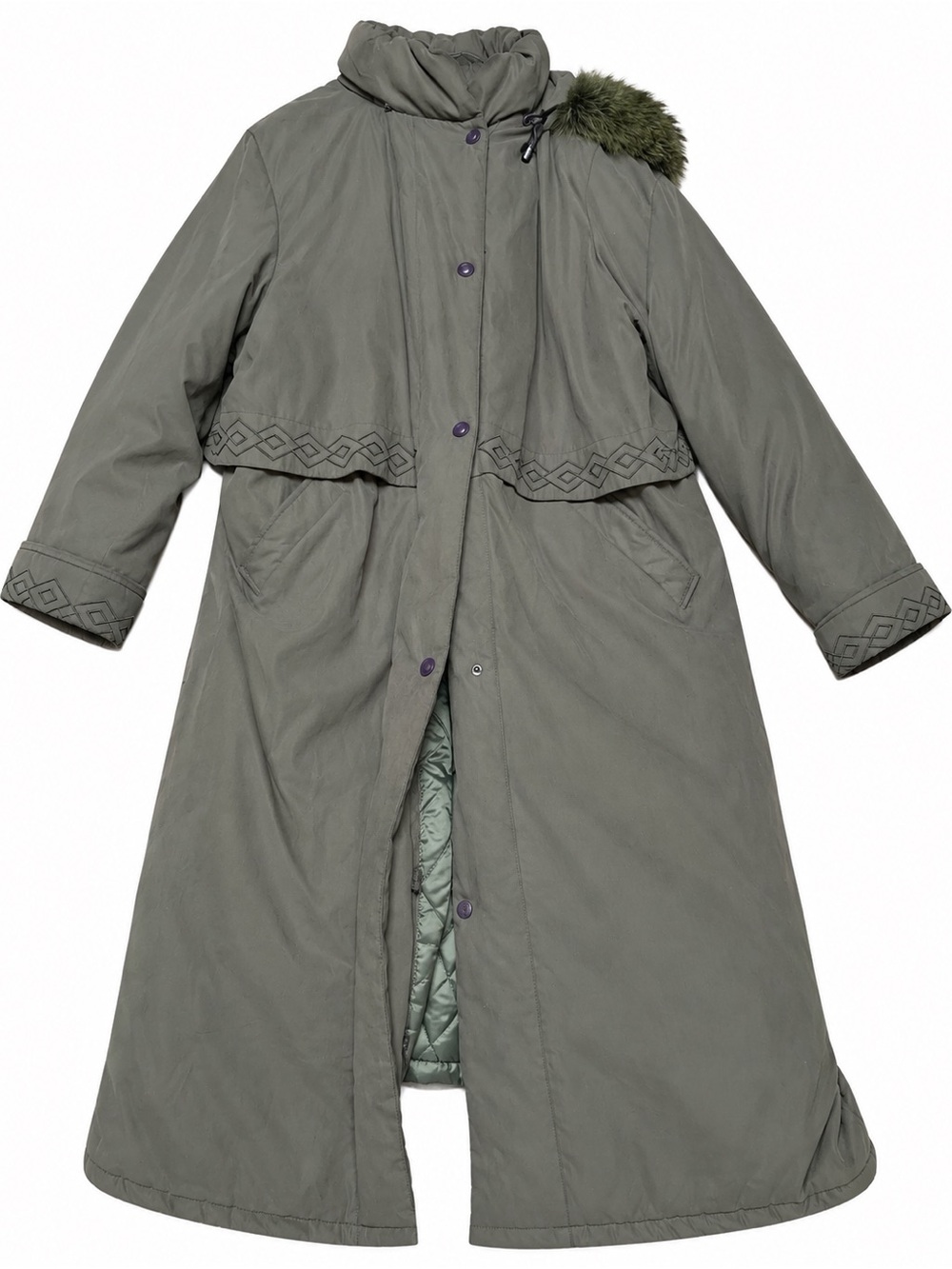 Utex Olive Green Puffer Coat with Faux Fur Accent